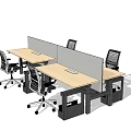 Modern Modular Office Desk With Divider And Four Ergonomic Chairs 3d model