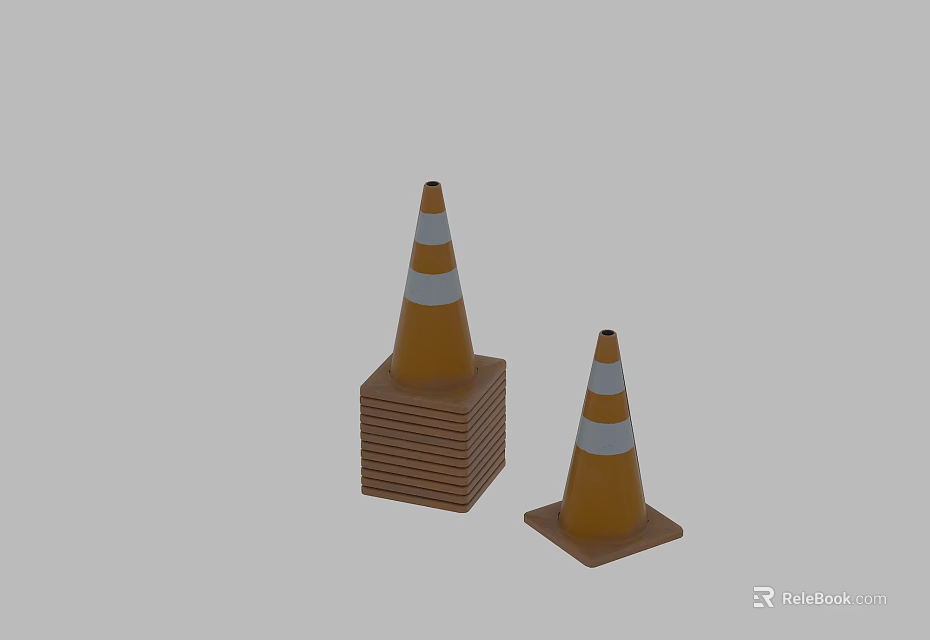Road Traffic Cones With Orange And White Stripes Stacked And Single Units 3d model 