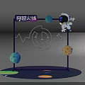 Interactive Cross Fire Themed Installation Featuring Astronaut Figure Planets And Orbit Lines 3d model