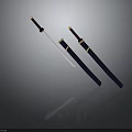 Japanese Samurai Swords With Blue Sheaths Red Handles And Sharp Blades