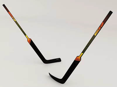 Two Hockey Sticks Featuring Orange Yellow Black Colorful Design As Sports Equipment 3d model