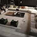 Modern Sectional Sofa And Coffee Table Set With Green Armchairs Area Rug And Decor