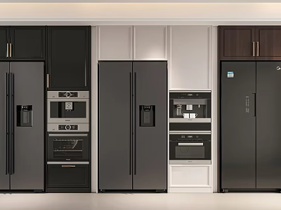 Stylish Modern Kitchen Appliances With Black Refrigerators And Built In Ovens 3d model