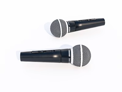 Two Black Handheld Microphones With Silver Mesh Grille And Ergonomic Grip Design 3d model