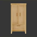 Wooden Cabinet With Double Doors Single Drawer Light Wood Finish And Metal Handles