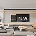 Modern Living Room Interior Design With TV Wall Flat Screen TV Sofas Coffee Tables And Plants