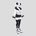 Woman Wearing White Hooded Jacket Panda Ear Headpiece White Hair Black Shorts And White Sneakers