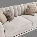 Modern Beige Two Seater Sofa With Tufted Back Pillows And Throw Blanket 3d model