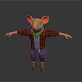 Cartoon Game Character Mouse With Brown Jacket Green Scarf Blue Pants And Arms Outstretched