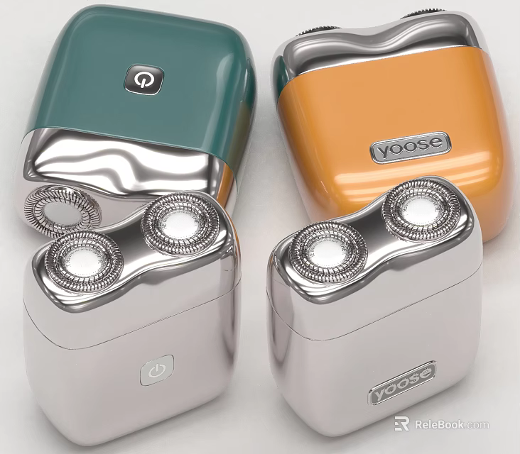 Stylish Electric Shavers For Daily Use With Green Orange Silver Colors And Double Blades 3d model 