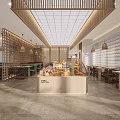 Modern Restaurant Interior With Open Layout City View Windows Woven Pendant Lights And Rattan Chairs
