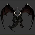 Majestic Black Dragon With Red Wings White Horns And Detailed Scales