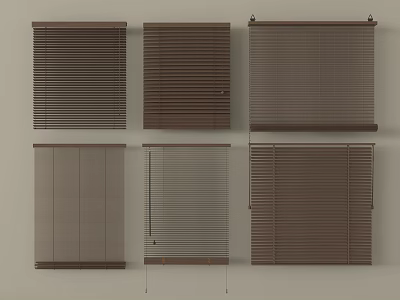 Brown Window Blinds With Various Styles And Designs For Home Interior Decor 3d model
