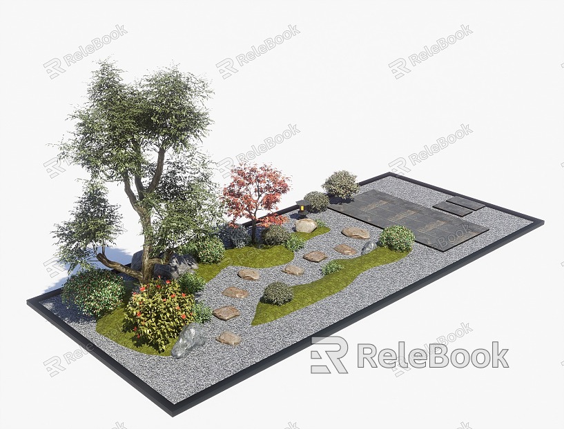 Modern Courtyard Landscape Tingbu Micro-terrain Garden Paving Landscape Sitches Gravel Trail model