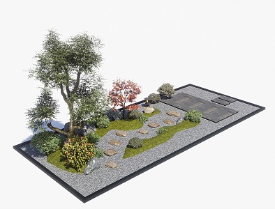 Modern Courtyard Landscape Tingbu Micro-terrain Garden Paving Landscape Sitches Gravel Trail 3d model