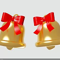 Decorative Golden Bells Adorned With Red Bows On Light Gray Background