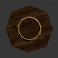 Golden Decorative Crown With Red And Green Diamond Shaped Gems On Wooden Hexagonal Base
