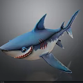Cartoon Blue Shark Toy With White Body Red Stripes Smiling Face And Blue Eyes