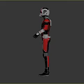 Superhero Character In Red Black Suit With Silver Helmet Biological Design