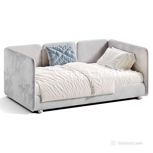 Modern Light Gray Velvet Sectional Sofa With Decorative Pillows And Blanket 3d model 