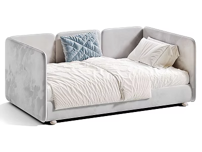 Modern Light Gray Velvet Sectional Sofa With Decorative Pillows And Blanket 3d model