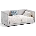 Modern Light Gray Velvet Sectional Sofa With Decorative Pillows And Blanket