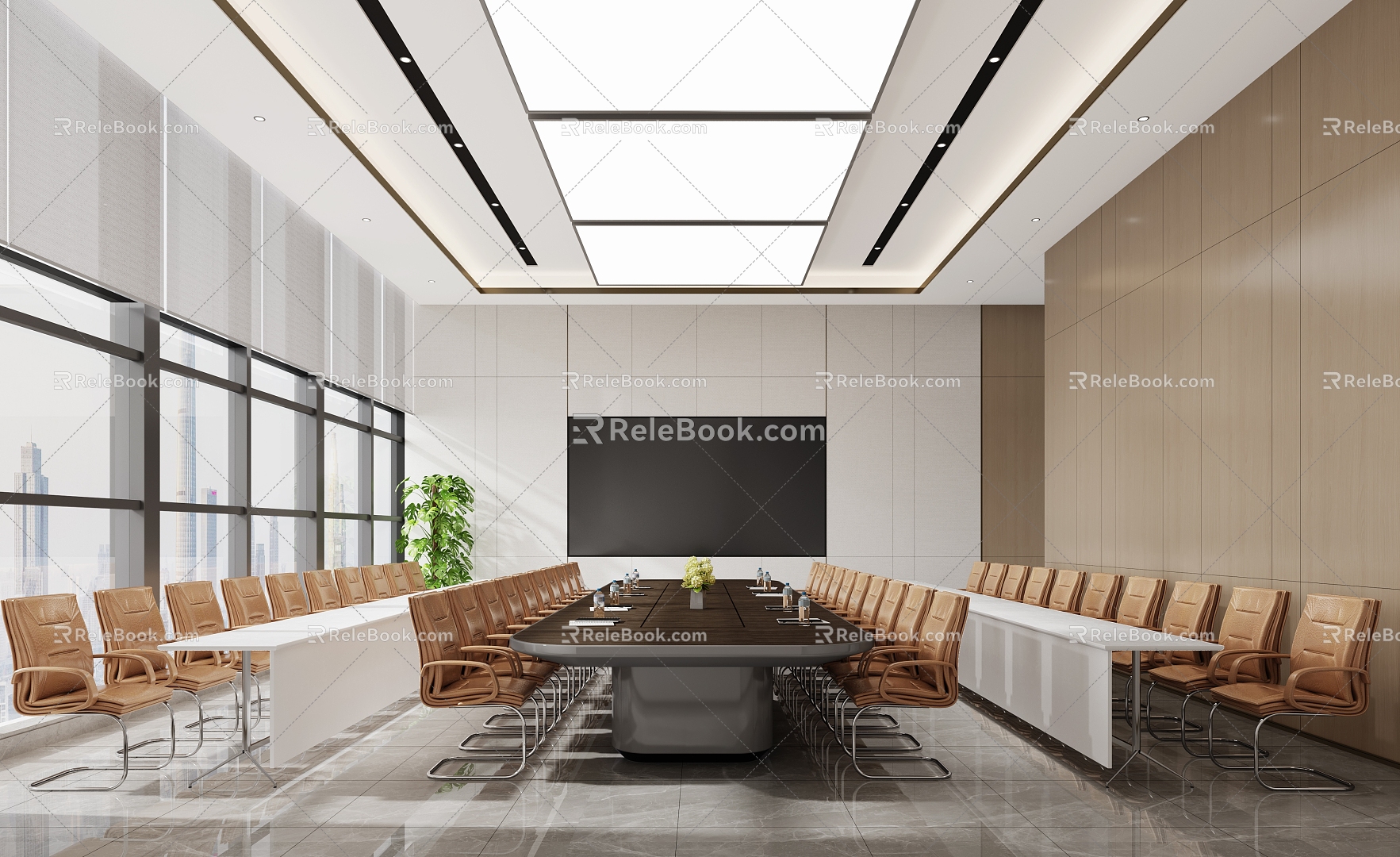 Meeting Room Meeting Tables and Chairs Green Planting 3d model