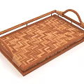 Wooden Serving Tray with Woven Pattern Braided Handles and Solid Wood Frame 3d model