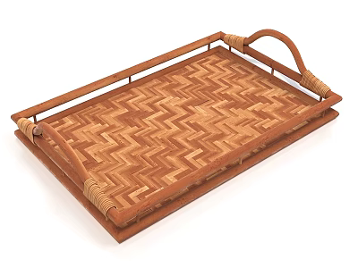Wooden Serving Tray with Woven Pattern Braided Handles and Solid Wood Frame 3d model