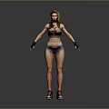 Child Girl 3D Model Wearing Sports Vest Denim Shorts And Sneakers On Grey Background