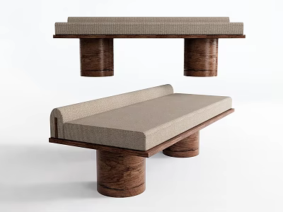 Modern Stool With Light Gray Upholstered Seat And Dark Brown Wooden Legs 3d model
