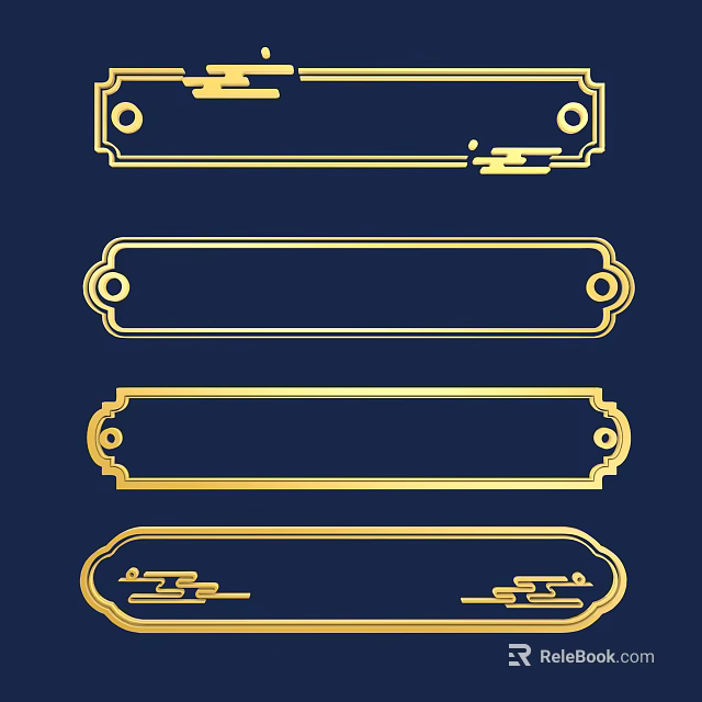 Elegant Gold Decorative Lines Frame Design With Intricate Patterns On Dark Background 3d model 