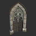 Gothic Entry Gate Featuring Pointed Arch Intricate Carved Patterns And Stone Frame 3d model