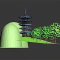 Multi Tiered Blue Roof Pagoda Structure Surrounded By Green Trees And Hills