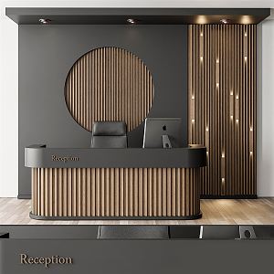 Modern reception desk front desk bar office background wall 3d model