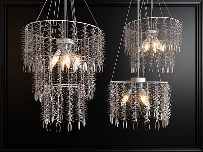 Modern Metallic Chandeliers With Fringe Design And Warm Illuminated Lights 3d model