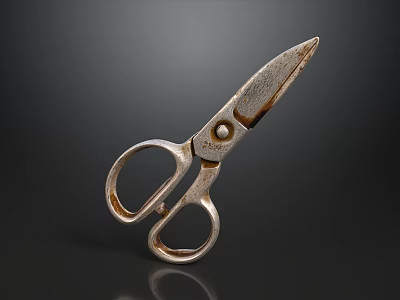Vintage Rusty Metal Scissors With Worn Blades On Dark Background 3d model