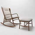 Wooden Rocking Chair with Light Colored Cushion and Matching Ottoman