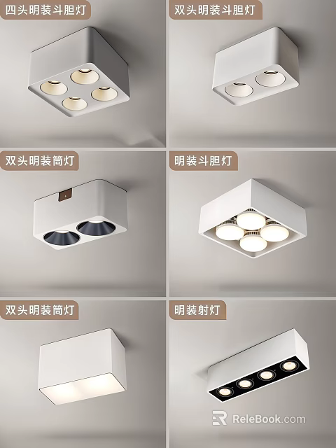 Surface Mounted Double Headed Downlights and Spotlights Modern Home Lighting Design 3d model 