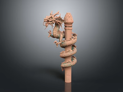 Intricate Dragon Carved Column With Coiled Dragon Design And Detailed Sculptures 3d model