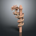 Intricate Dragon Carved Column With Coiled Dragon Design And Detailed Sculptures