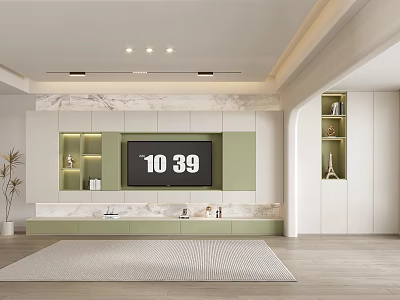 Modern TV Stand in Living Room With TV Storage Compartments and Decorative Shelves 3d model