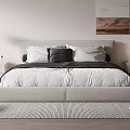 Modern Minimalist Double Bed With Upholstered Headboard Pillows Nightstands Table Lamp And Area Rug