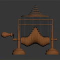 Traditional Handcrafted Wooden String Instrument With Decorative Tower Shaped Top And Curved Parts