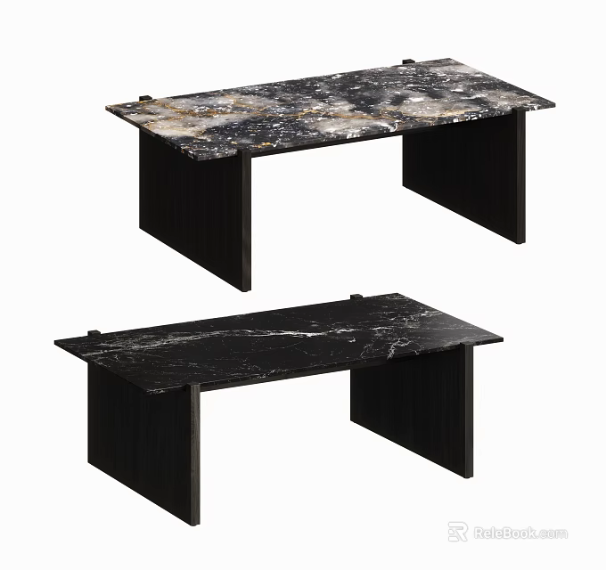 Modern Dining Table With Textured Marble Top And Black Sleek Legs Design 3d model