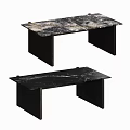 Modern Dining Table With Textured Marble Top And Black Sleek Legs Design 3d model