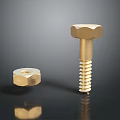 Gold Bolt And Nut Combination With Dark Background And Shiny Reflections 3d model