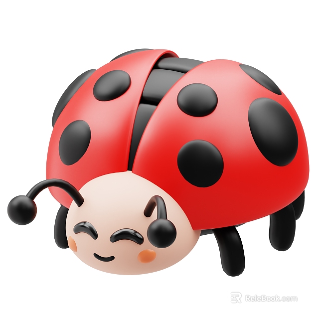 Cute Cartoon Ladybug With Red Shell Black Spots And Smiling Face 3d model 