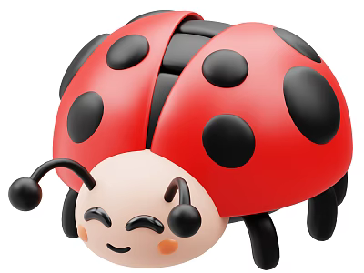 Cute Cartoon Ladybug With Red Shell Black Spots And Smiling Face 3d model