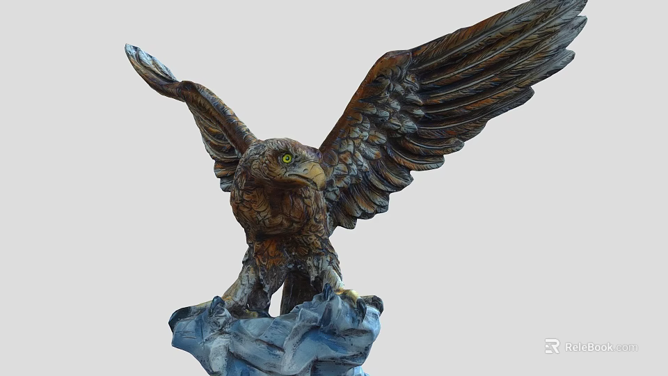 Other Detailed Eagle Sculpture With Spread Wings Green Eyes And Rock Base 3d model 